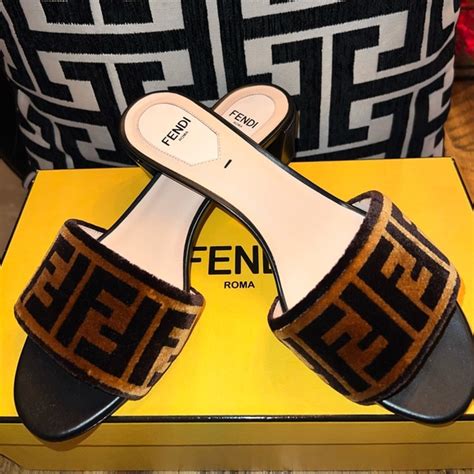 fendi logo-print velvet and leather mules|Women's Fendi Mules & Slides .